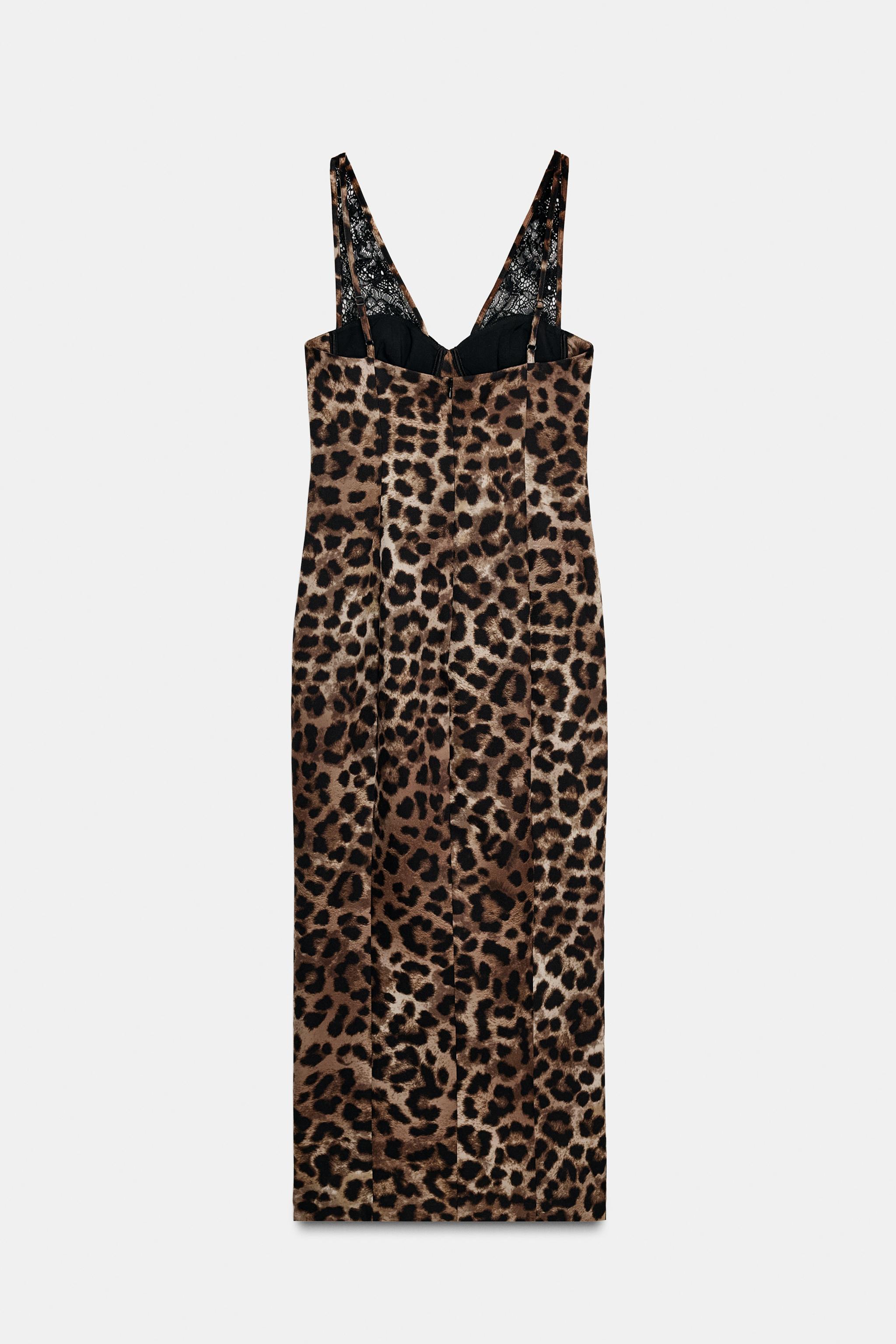 ANIMAL PRINT LACE MIDI DRESS